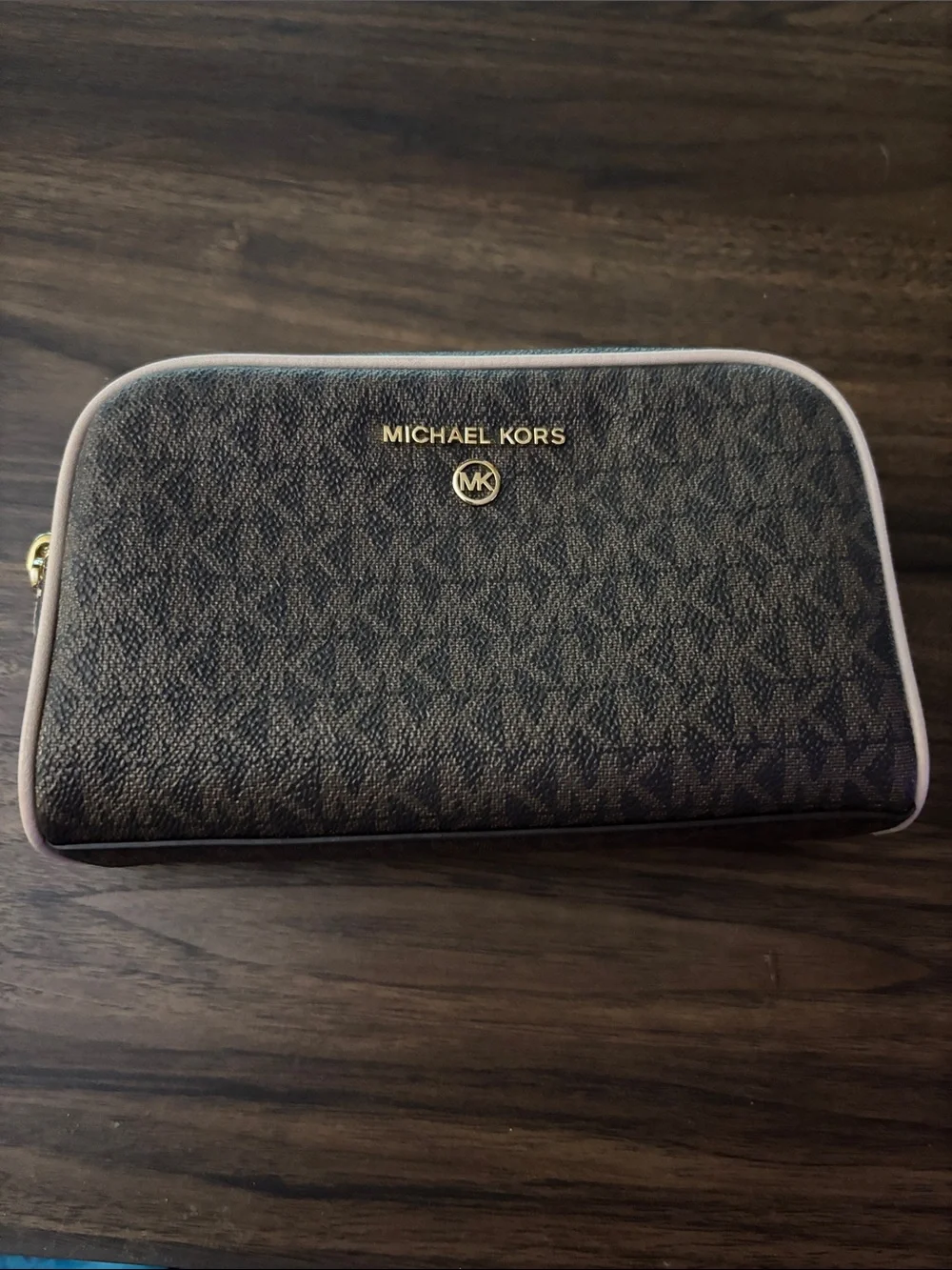 Michael Kors Brown with Pink Trim Signature Toiletry Pouch